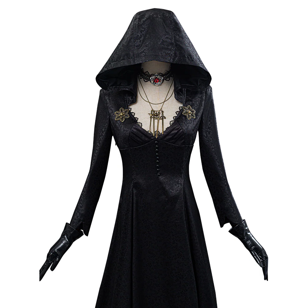 Halloween's Vampire Lady Costume with Jacquard Coat, Satin Dress & Accessories