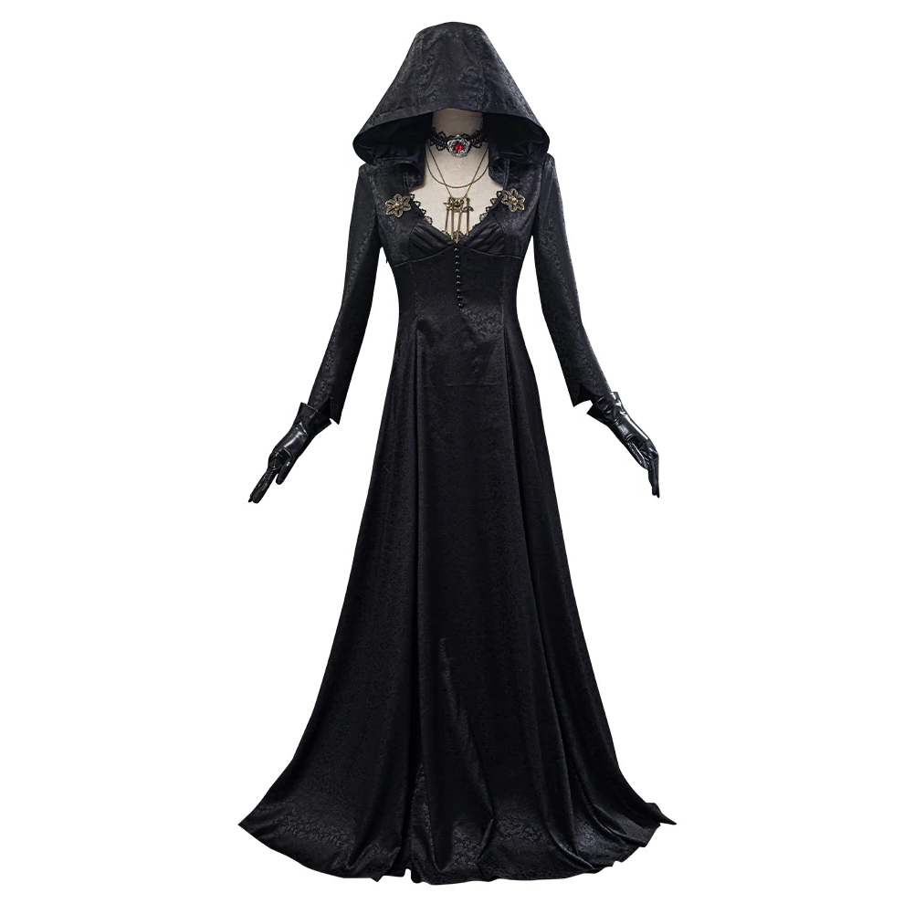 Halloween's Vampire Lady Costume with Jacquard Coat, Satin Dress & Accessories