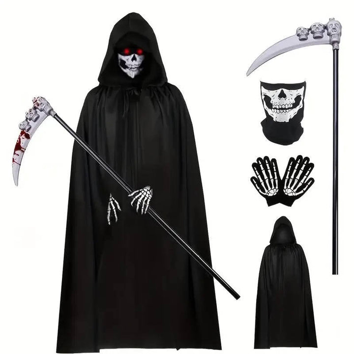 Halloween's Grim Reaper Costume with Glowing Eyes and Skeleton Gloves