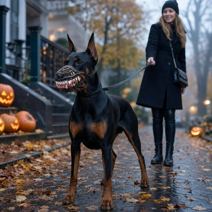 Halloween's Realistic Red Teeth Dog Muzzle with Breathable Anti-Bite Design