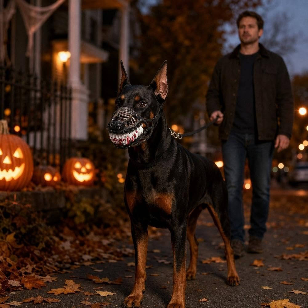 Halloween's Realistic Red Teeth Dog Muzzle with Breathable Anti-Bite Design