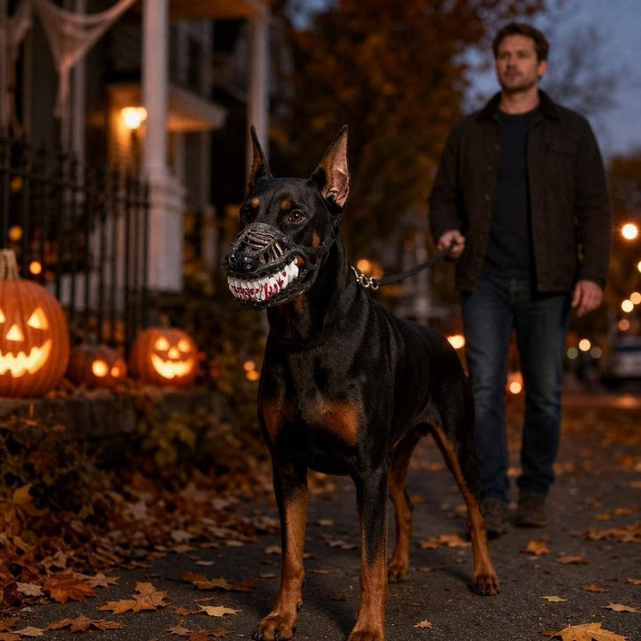 Halloween's Realistic Red Teeth Dog Muzzle with Breathable Anti-Bite Design