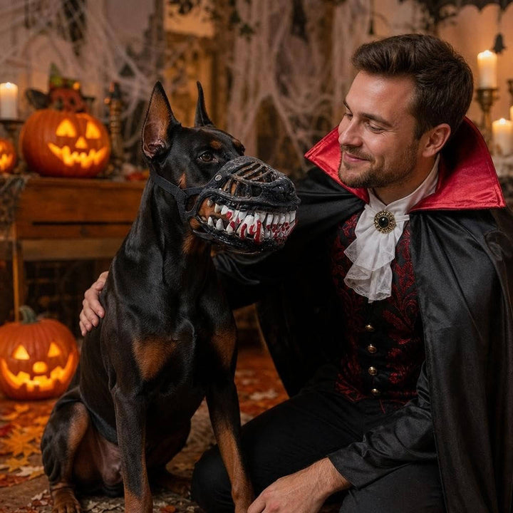 Halloween's Realistic Red Teeth Dog Muzzle with Breathable Anti-Bite Design