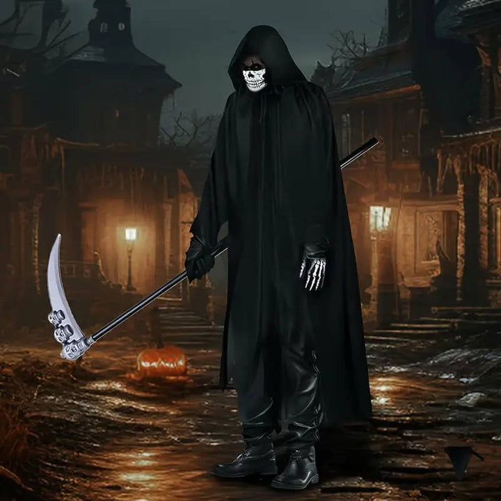 Halloween's Grim Reaper Costume with Glowing Eyes and Skeleton Gloves