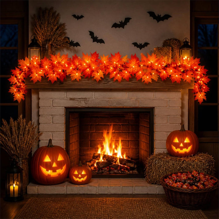 Halloween's 9FT Fall Garland with 50 Orange Lights for Decor