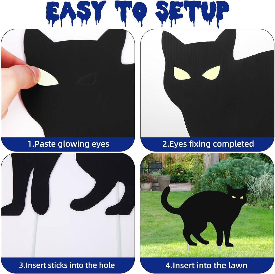 Halloween's 6 Pack Black Cat Yard Decorations with Glow in Dark Eyes