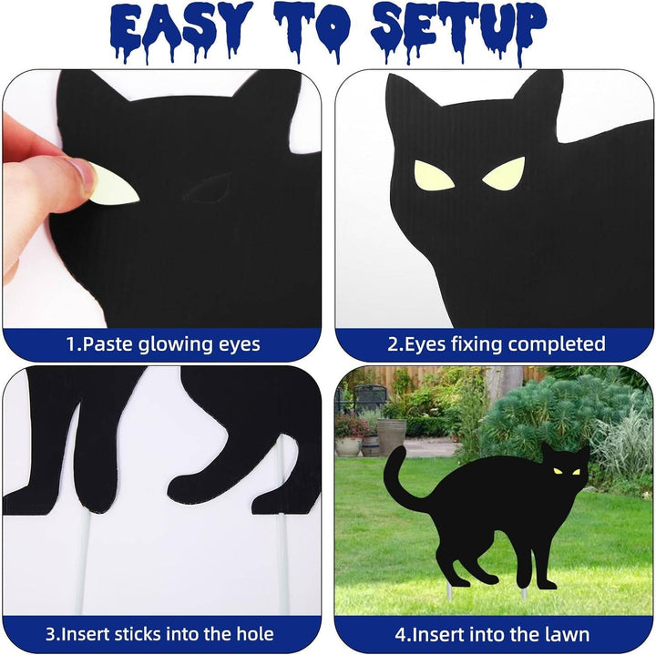 Halloween's 6 Pack Black Cat Yard Decorations with Glow in Dark Eyes