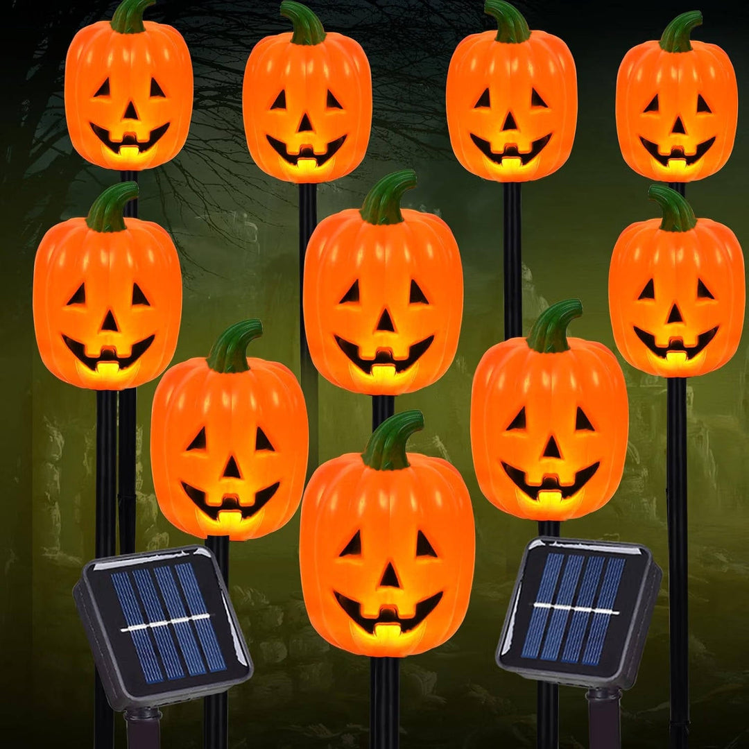 Halloween's 10 Pack Solar Pumpkin Stake Lights for Outdoor Decor