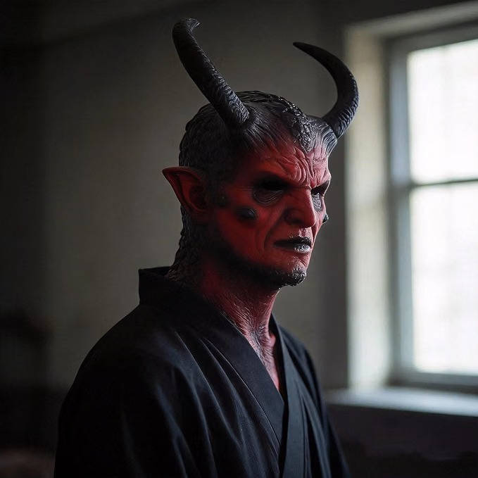 Halloween's Realistic Demon Mask with Horns for Cosplay and Parties