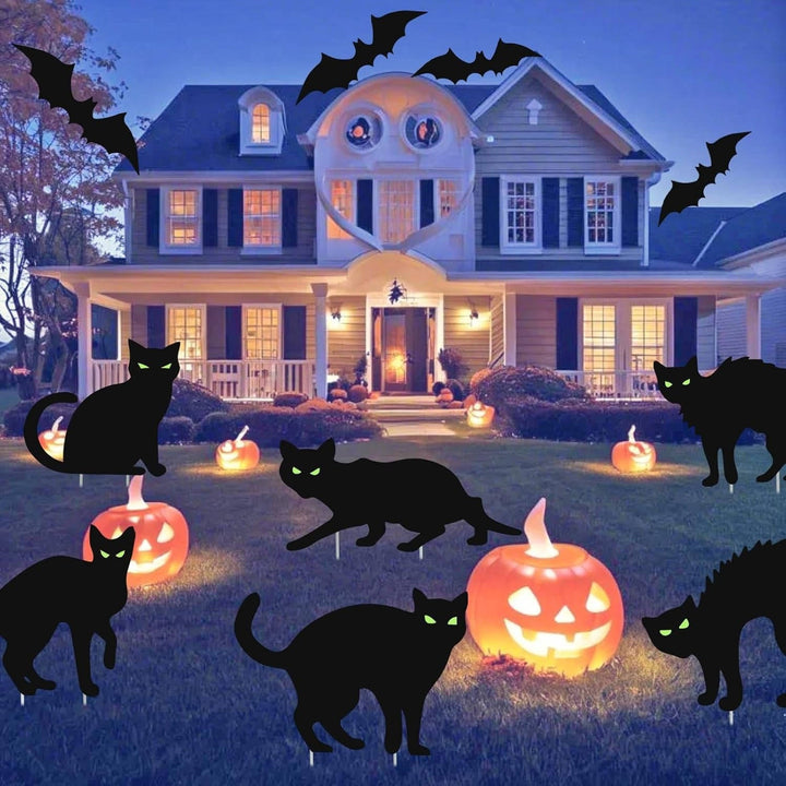 Halloween's 6 Pack Black Cat Yard Decorations with Glow in Dark Eyes