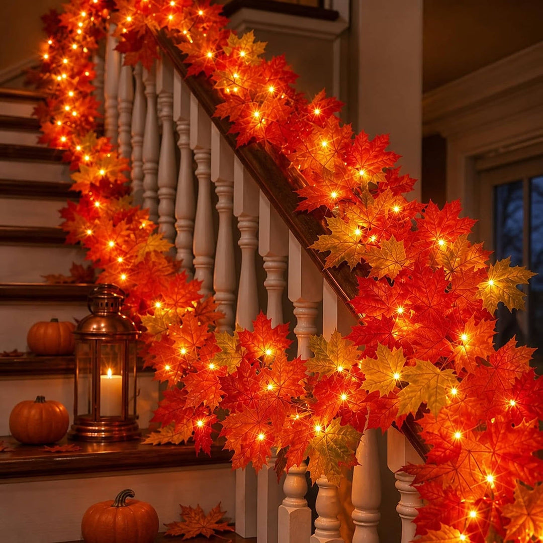 Halloween's 9FT Fall Garland with 50 Orange Lights for Decor