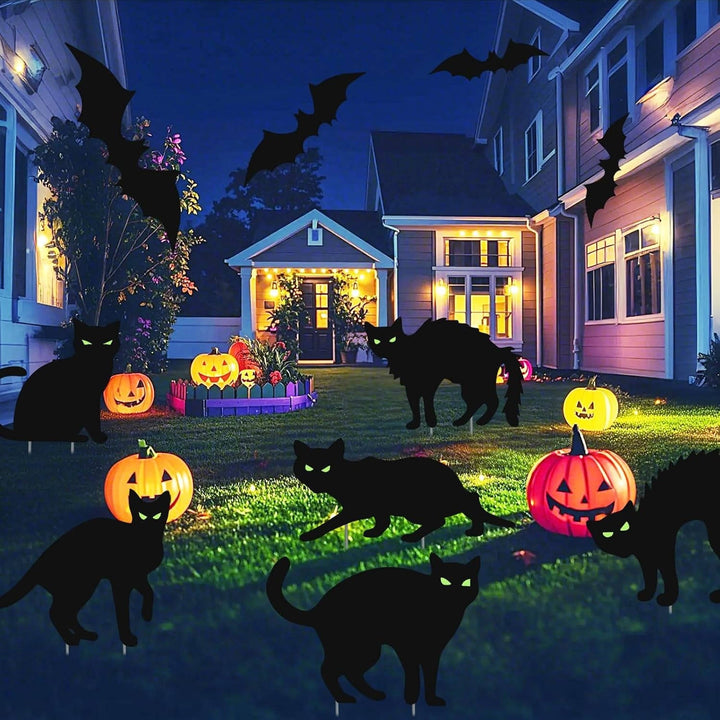 Halloween's 6 Pack Black Cat Yard Decorations with Glow in Dark Eyes