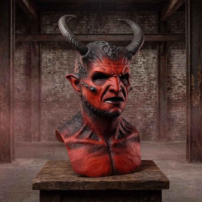 Halloween's Realistic Demon Mask with Horns for Cosplay and Parties