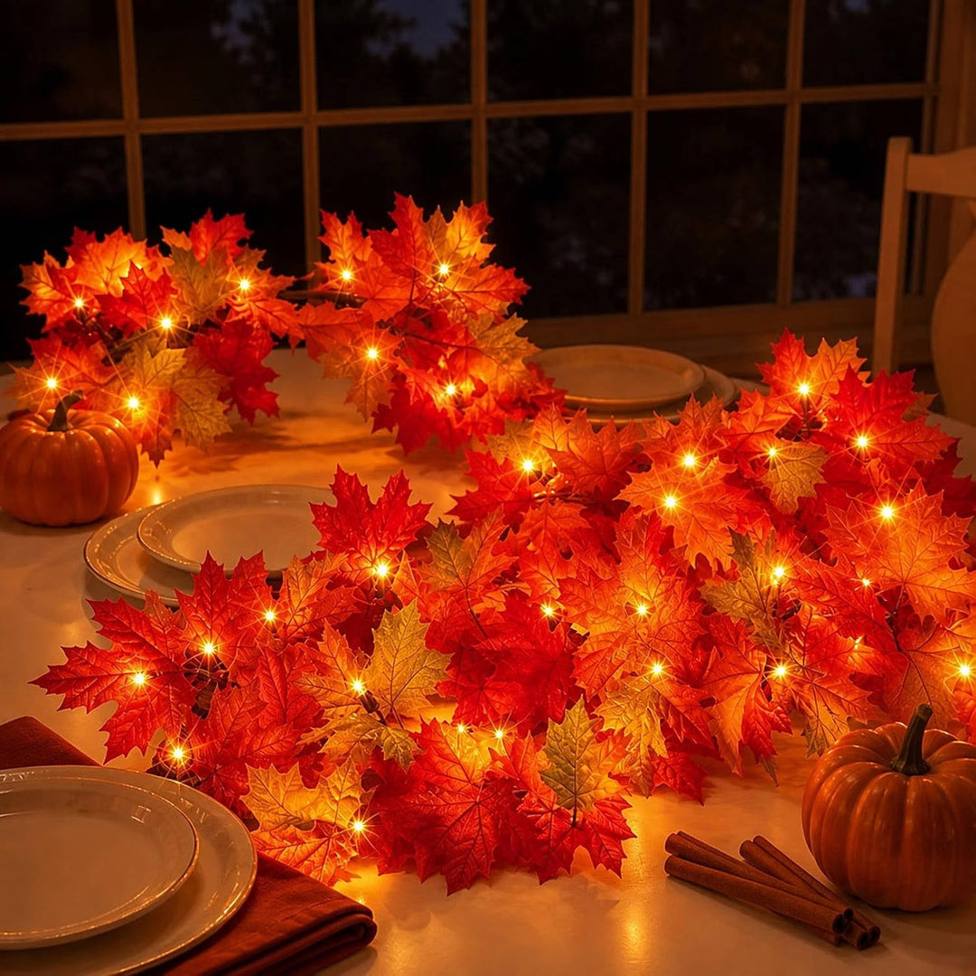 Halloween's 9FT Fall Garland with 50 Orange Lights for Decor