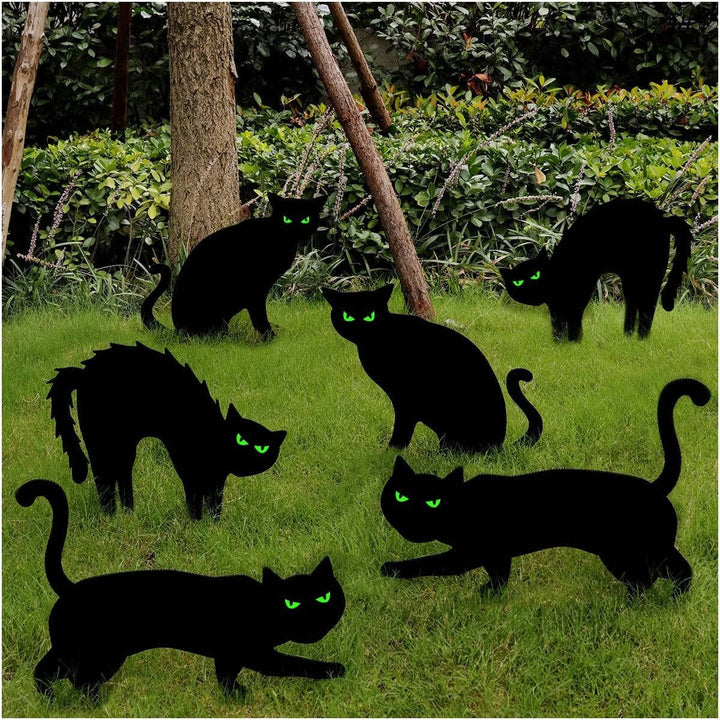 Halloween's 6 Pack Black Cat Yard Decorations with Glow in Dark Eyes