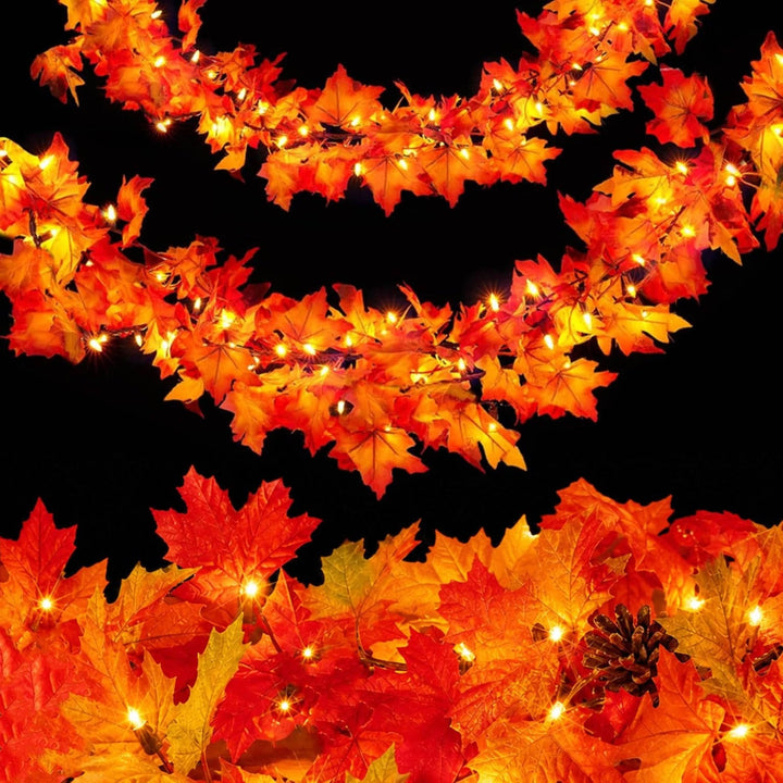 Halloween's 9FT Fall Garland with 50 Orange Lights for Decor