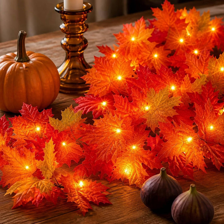 Halloween's 9FT Fall Garland with 50 Orange Lights for Decor