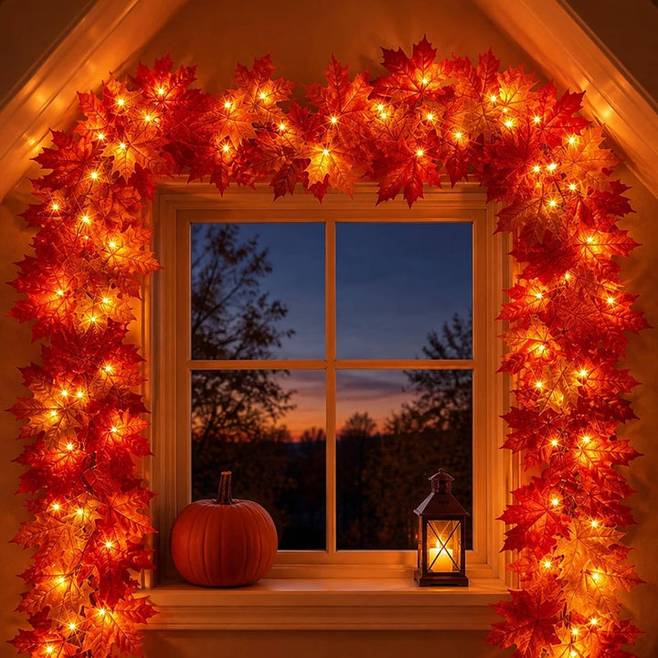 Halloween's 9FT Fall Garland with 50 Orange Lights for Decor