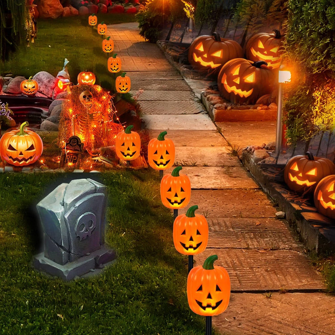 Halloween's 10 Pack Solar Pumpkin Stake Lights for Outdoor Decor