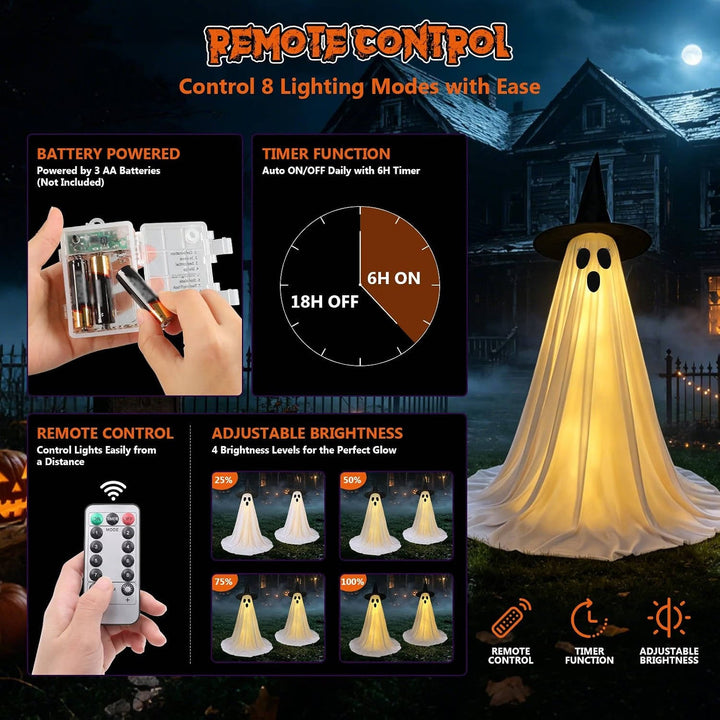 Halloween's 2 Pack 5 FT Lighted Ghost Decorations with Remote