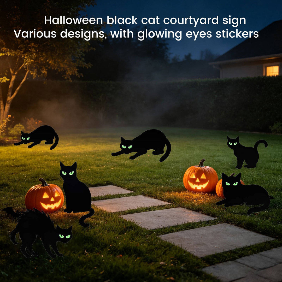 Halloween's 6 Pack Black Cat Yard Decorations with Glow in Dark Eyes