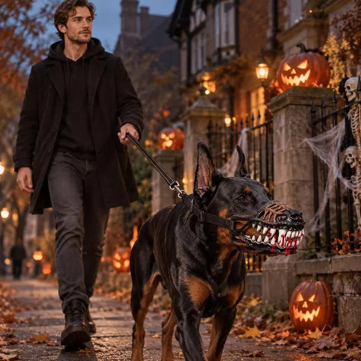 Halloween's Realistic Red Teeth Dog Muzzle with Breathable Anti-Bite Design