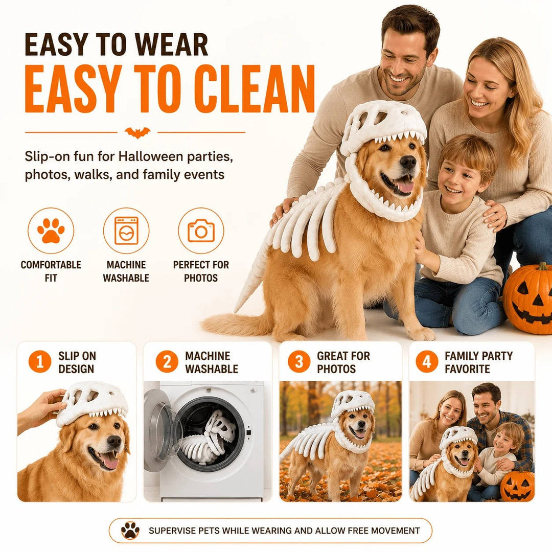 Halloween's Dinosaur Skeleton Pet Costume for Dogs and Cats