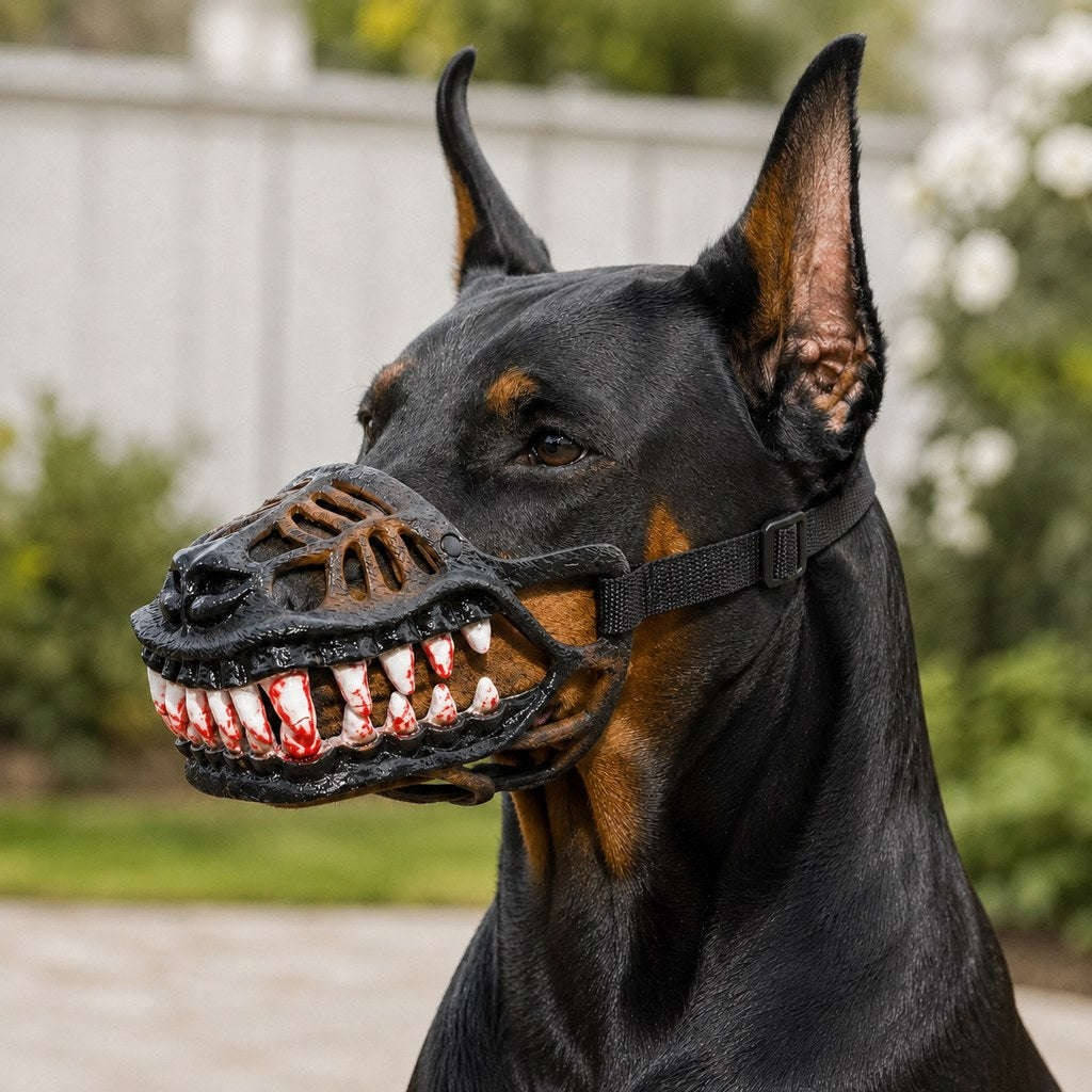 Halloween's Realistic Red Teeth Dog Muzzle with Breathable Anti-Bite Design