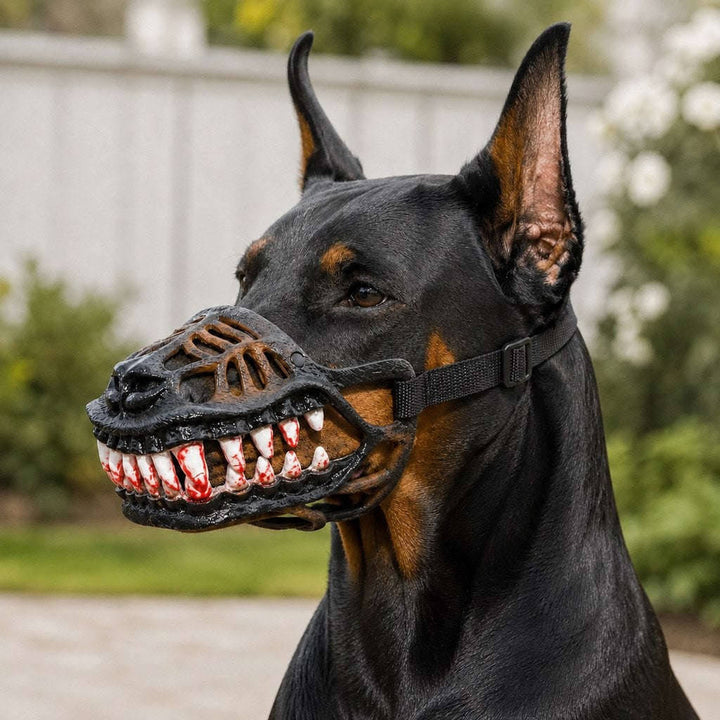 Halloween's Realistic Red Teeth Dog Muzzle with Breathable Anti-Bite Design