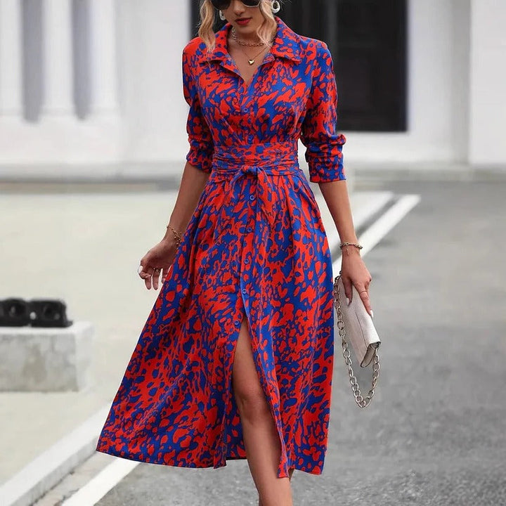 Women's Abstract Print Midi Casual Dress