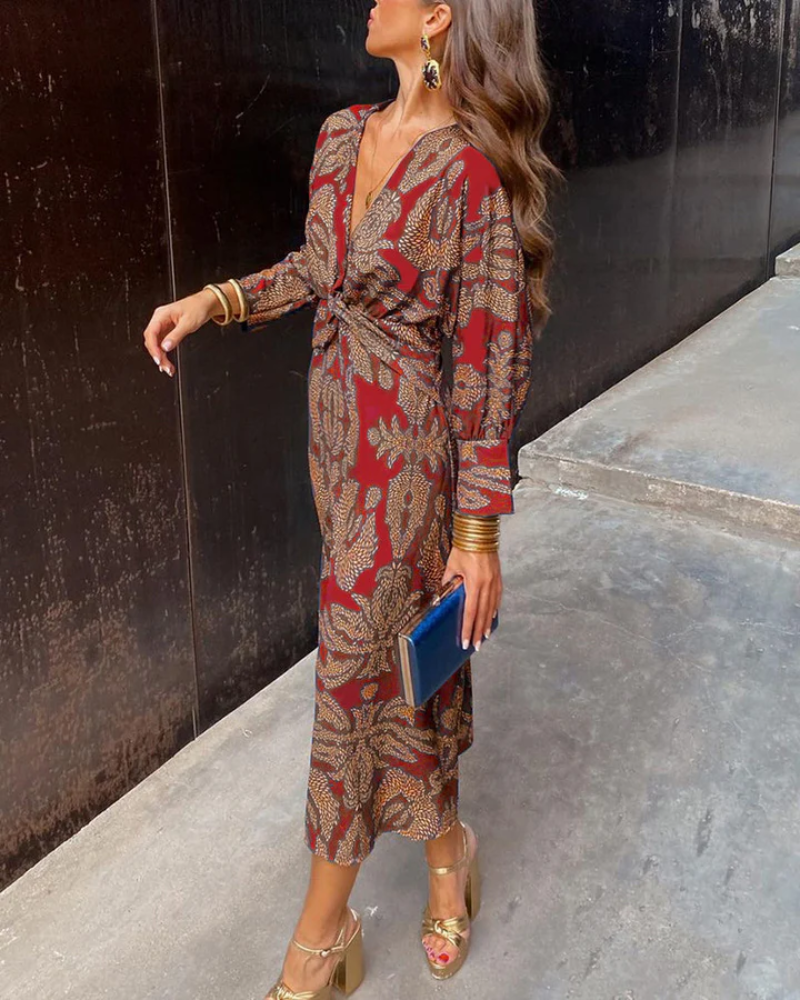 Women's Printed Belted Maxi Dress - Casual Summer Outfit