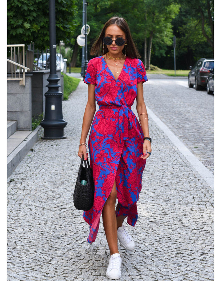 Women's Floral Wrap Side Slit Midi Dress – Summer Fashion Essential