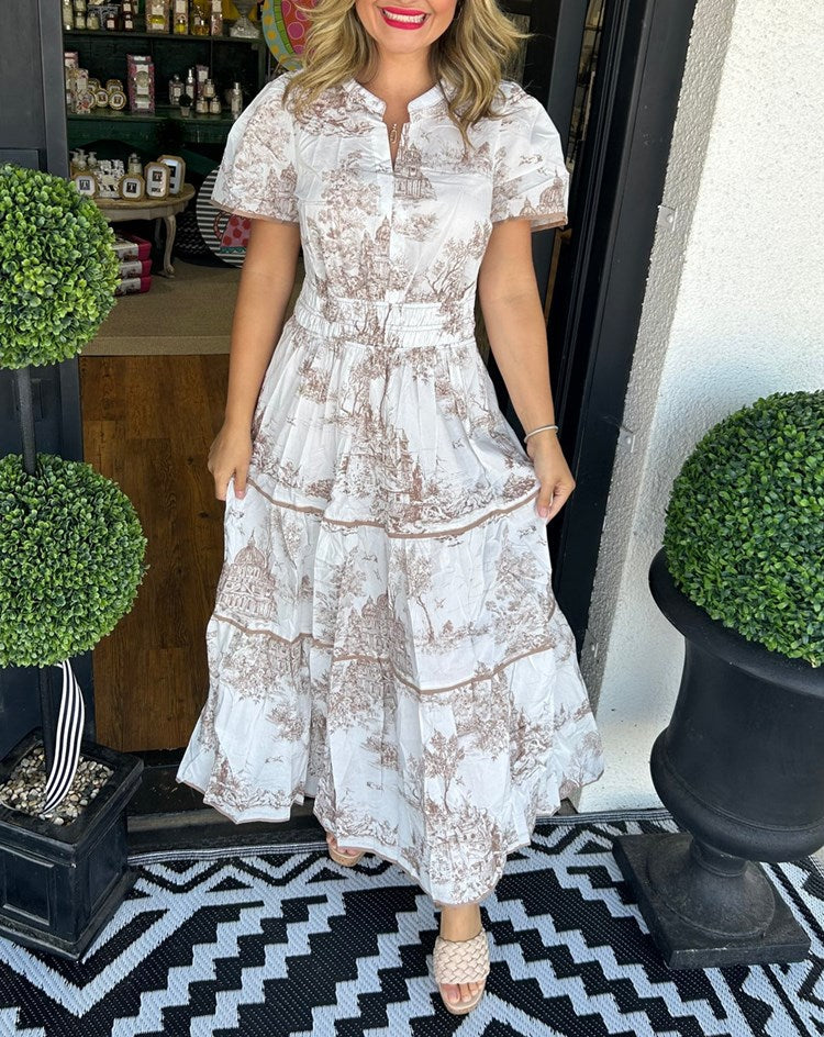 Women's Printed Tiered Maxi Dress – Casual Summer Dress