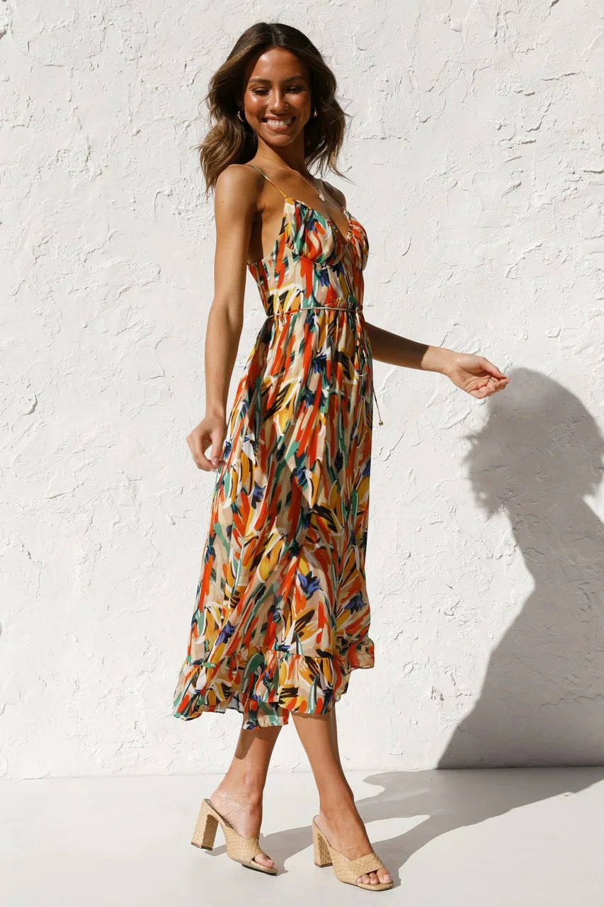 Women's Floral Spaghetti Strap Midi Dress – Summer Fashion Essential