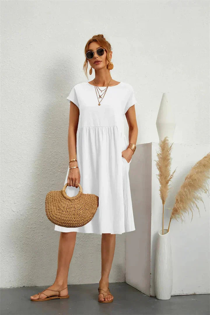 Women's Smocked Pocket Midi Dress - Casual Summer Style