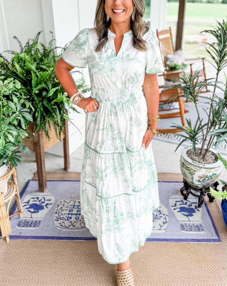 Women's Printed Tiered Maxi Dress – Casual Summer Dress