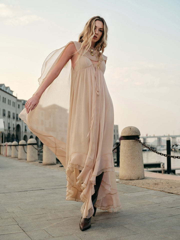 Women's Chiffon Cape Sleeve Maxi Evening Dress