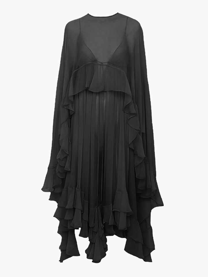 Women's Chiffon Cape Sleeve Maxi Evening Dress