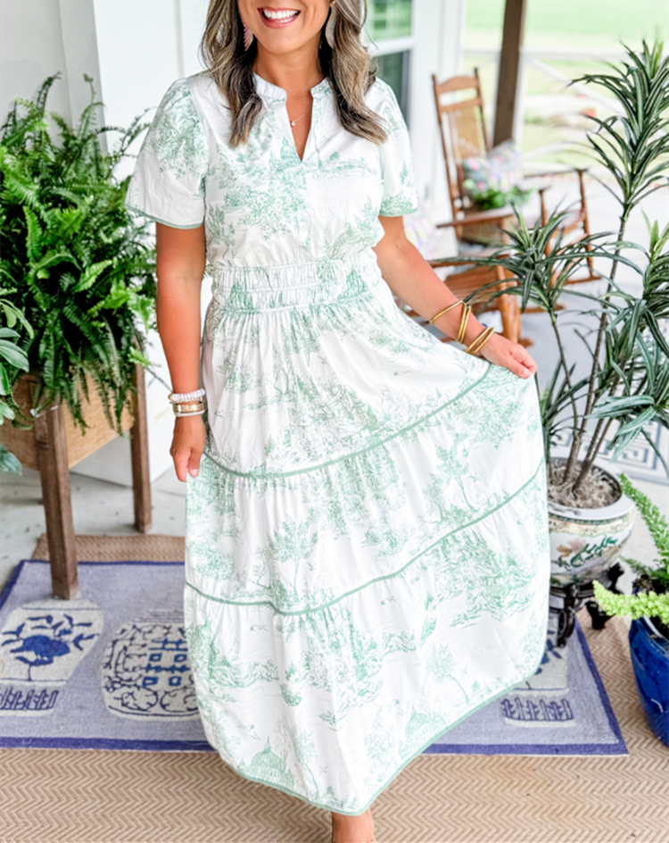 Women's Printed Tiered Maxi Dress – Casual Summer Dress