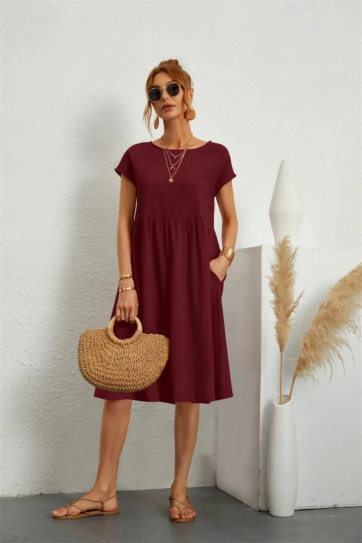 Women's Smocked Pocket Midi Dress - Casual Summer Style