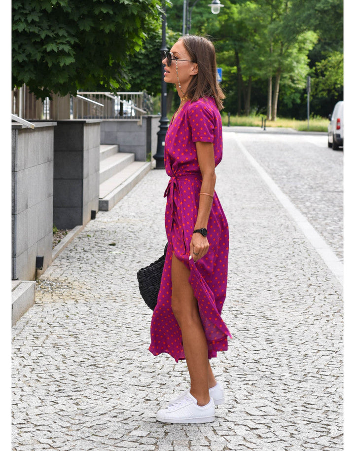 Women's Floral Wrap Side Slit Midi Dress – Summer Fashion Essential