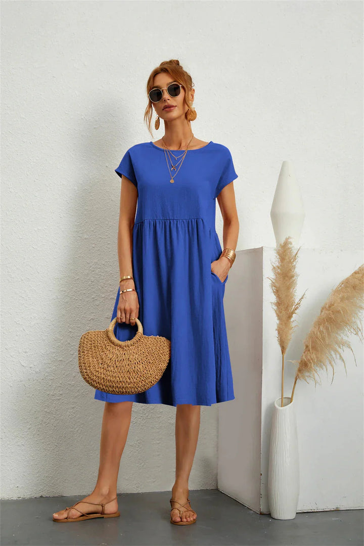 Women's Smocked Pocket Midi Dress - Casual Summer Style