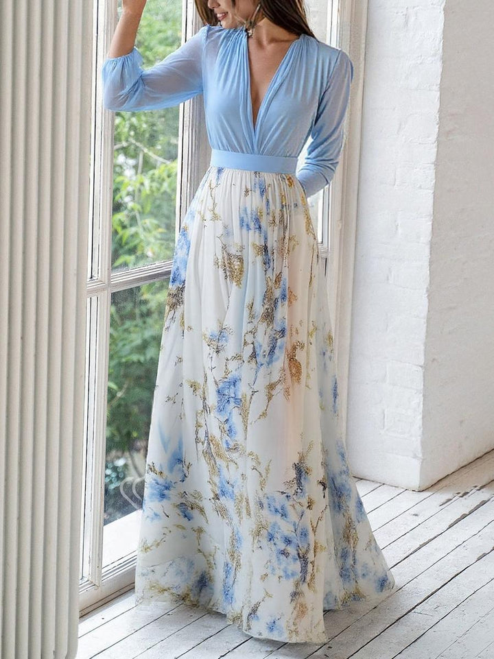 Women's Floral Chiffon Ruffle Maxi Evening Dress