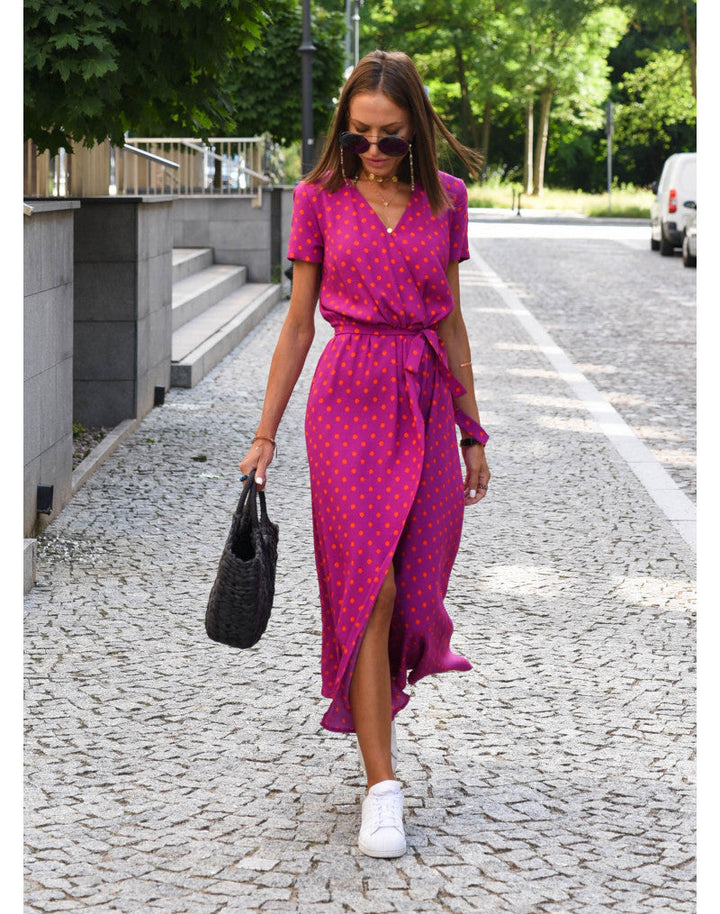 Women's Floral Wrap Side Slit Midi Dress – Summer Fashion Essential