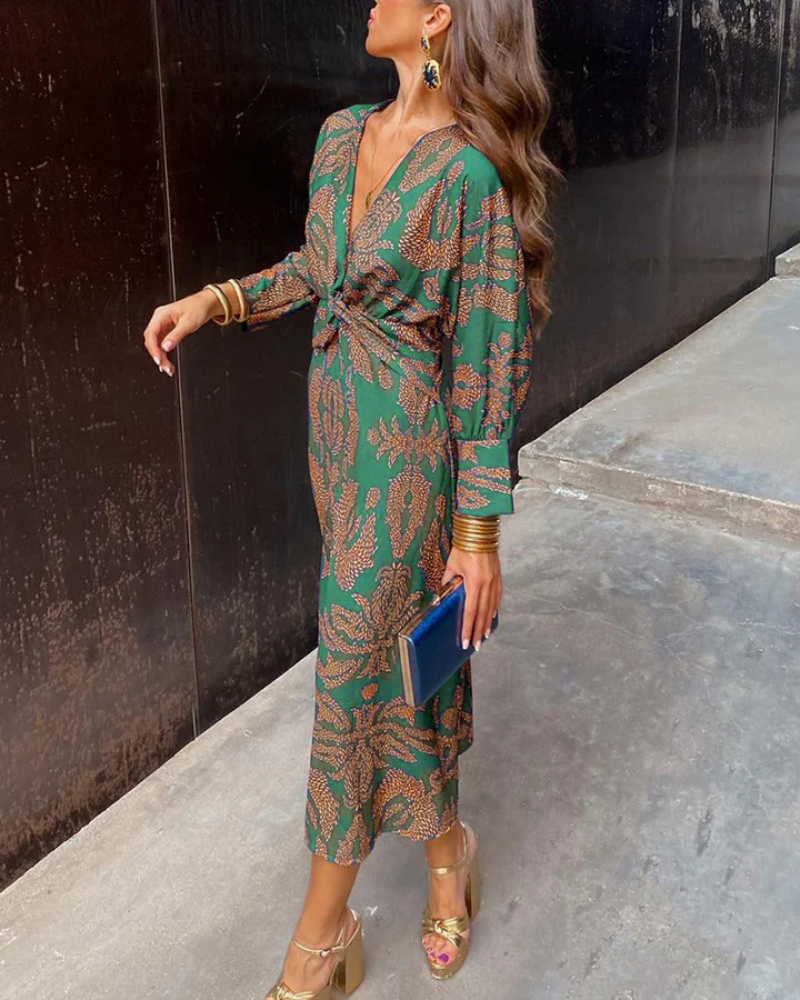 Women's Printed Belted Maxi Dress - Casual Summer Outfit