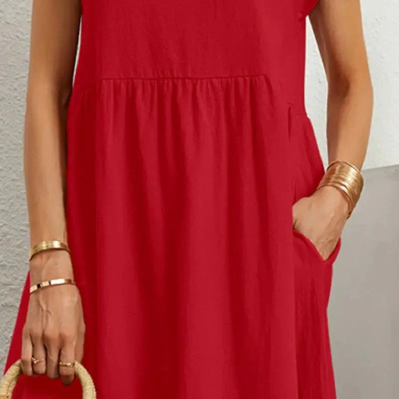 Women's Smocked Pocket Midi Dress - Casual Summer Style