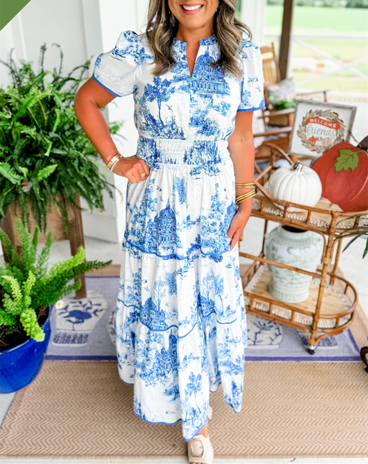 Women's Printed Tiered Maxi Dress – Casual Summer Dress