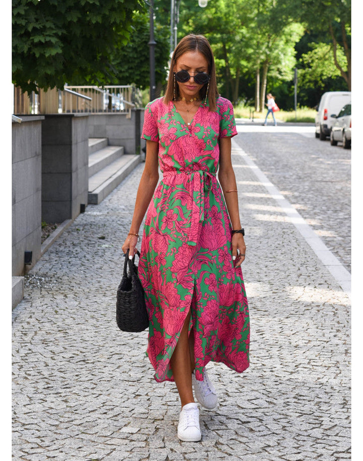 Women's Floral Wrap Side Slit Midi Dress – Summer Fashion Essential