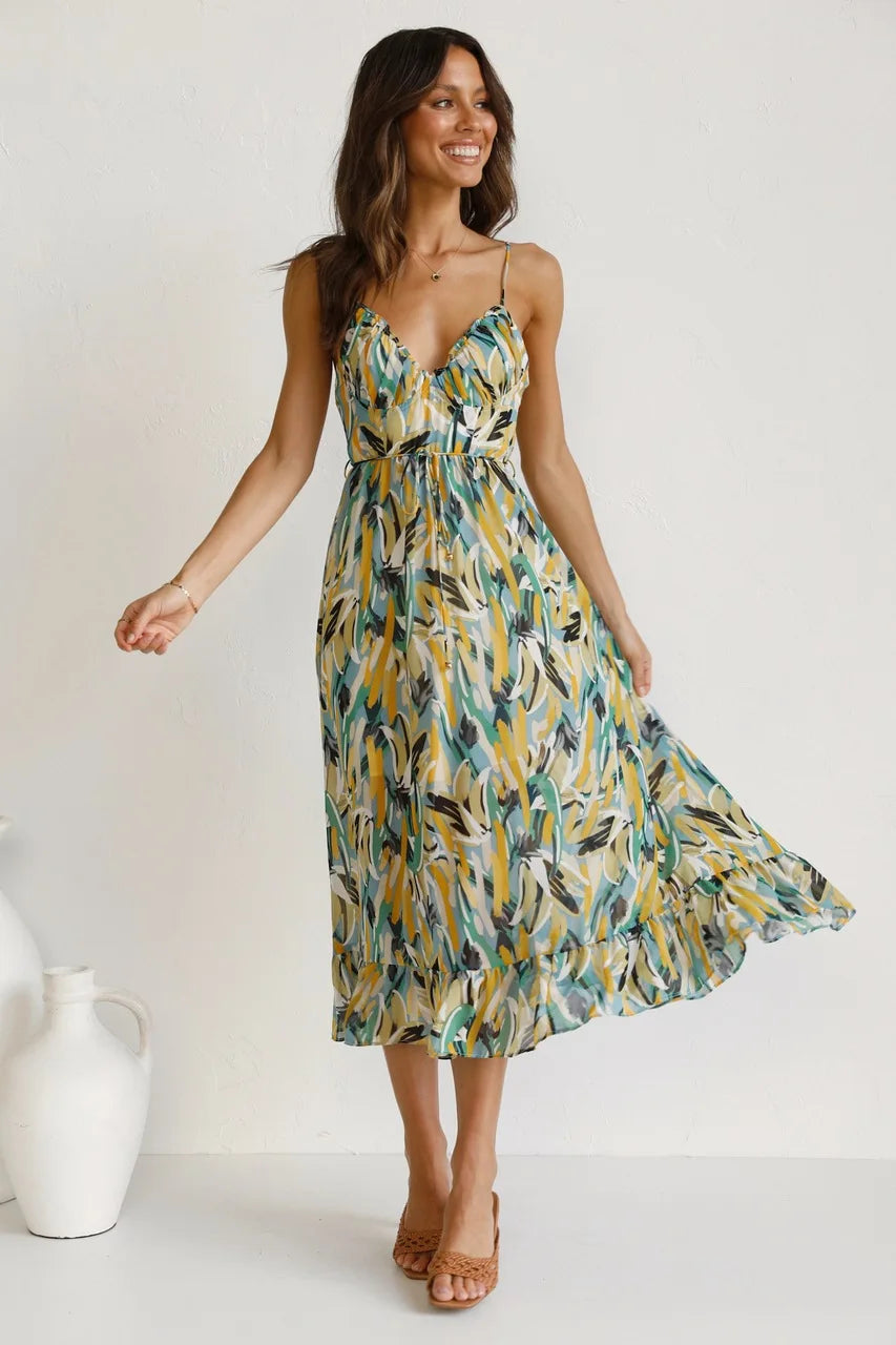 Women's Floral Spaghetti Strap Midi Dress – Summer Fashion Essential