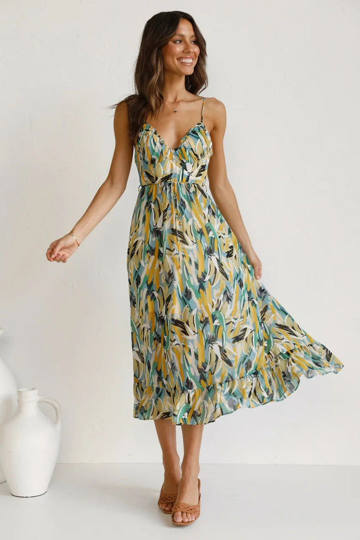 Women's Floral Spaghetti Strap Midi Dress – Summer Fashion Essential